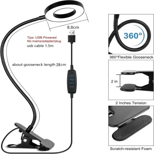 Image de Lampe de lecture USB flexible 360°, 10 niveaux de luminosité