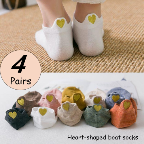 Zdjęcie Modne Skarpetki Damskie z Haftowanymi Serduszkami – Zestaw 4 Par