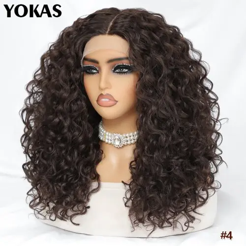 Image de Perruque Lace Front Bouclée 20 Pouces - Noir avec Raie T Blonde