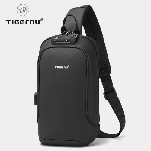 Zdjęcie Męska torba na piersi Tigernu – wodoodporna, z USB i ochroną przed kradzieżą