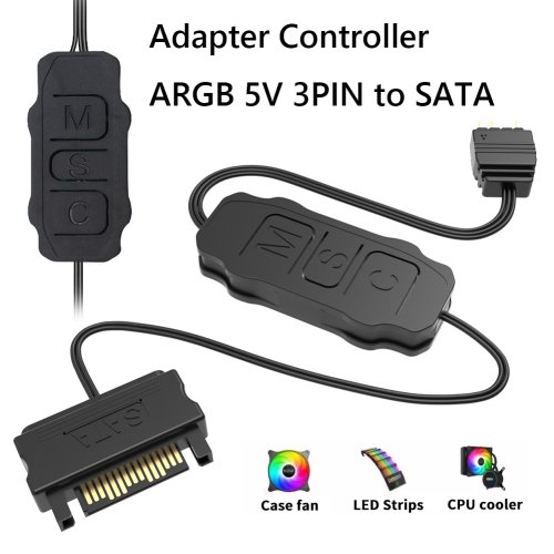 Bild von 5V 3-Pin ARGB-Controller mit SATA-Anschluss – Verlängerungskabel für RGB-Sync und PC-Gehäuse-Lüfter