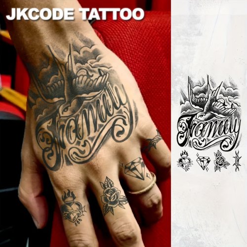 Immagine di Tatuaggio Semipermanente Impermeabile con Design Graffiti Retro - Motivo Colomba Rosa e Bianca, Stile Family Dream, Tatuaggio Temporaneo per Uomo, Collo, Mano, Dito, Durata 15 Giorni