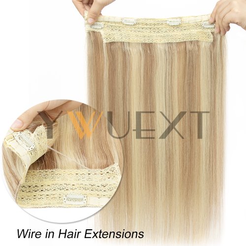 Afbeelding van Clip In One Piece Human Hair Extensions met verstelbare visdraad 12-22 inch Halo Hair Extensions Flip ins voor vrouwen 60-100g