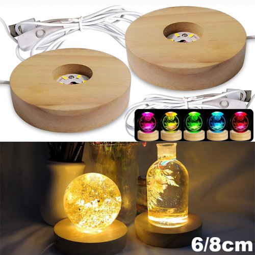 Image de Veilleuse LED en Bois avec Éclairage RGB - Base Décorative pour Bureau