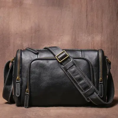 Image de Sac Bandoulière Homme Cuir Véritable - Style Vintage & Multicompartment