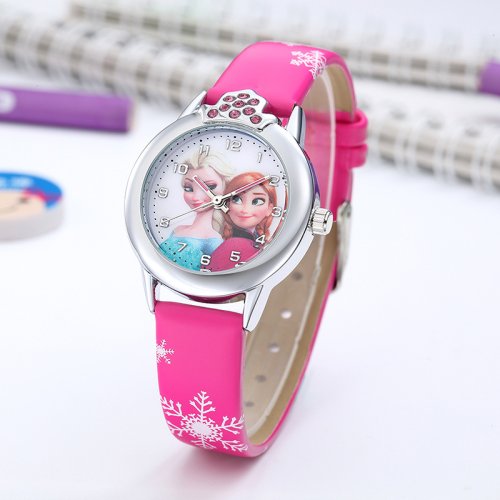 Prinzessin Elsa Kinderuhr mit Lederarmband – Nette Cartoon-Armbanduhr für Mädchen, Geschenk zur Geburtstagsfeier oder Weihnachten