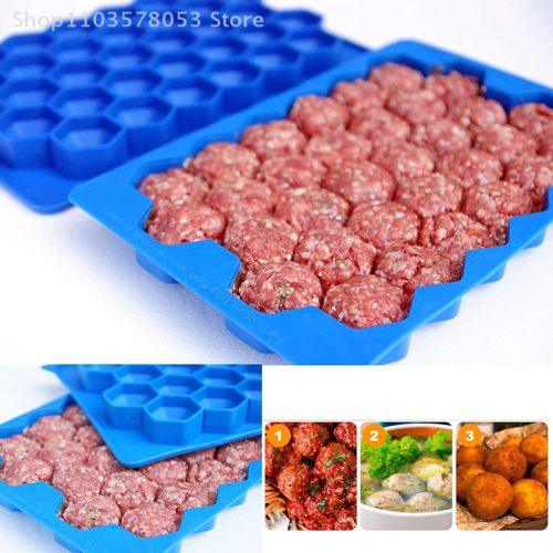 Image of 37-Grid Silicone Meatball Mold with Lid – Honeycomb Rice Ball Maker for Fish Balls, Beef Balls, and More – Non-Stick Kitchen Tool for Homemade Snacks