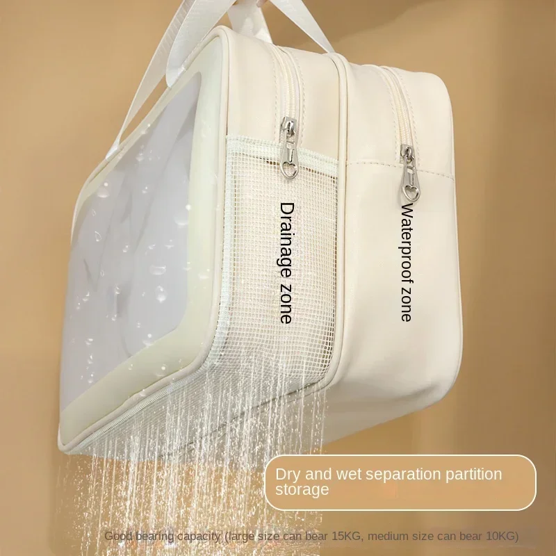 Bild von Transparente wasserdichte Sporttasche mit Trockene-Nasse-Trennung – Tragbare Fitness- und Schwimmtasche mit Kosmetikorganizer für Reisen und Training