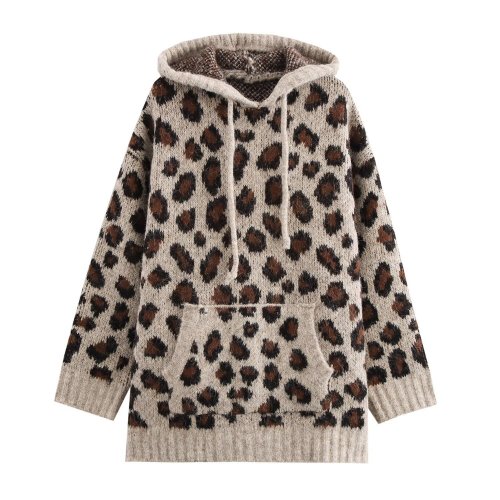 Immagine di Maglione semplice e versatile a maniche lunghe lavorato a maglia con cappuccio allentato casual stile pigro invernale in stile europeo e americano