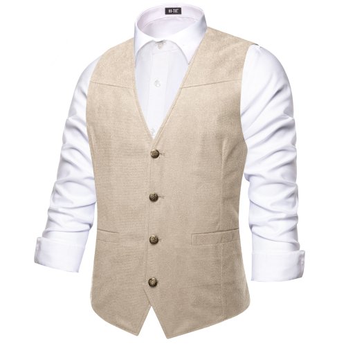 Image of Premium Men's Suede Waistcoat – Casual Fit Solid Color Vest for Wedding, Business & Everyday Wear in Beige, Brown, Black, Red, Green, and Silver