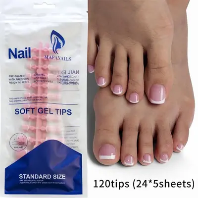 Image de Faux Ongles d'Orteil Rose French - 120 Pièces