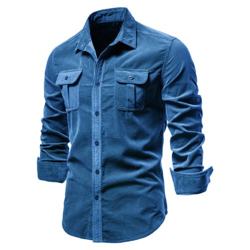 Imagen de Camisa de algodón 100% con una hilera de botones para hombre, camisas informales de negocios a la mo...