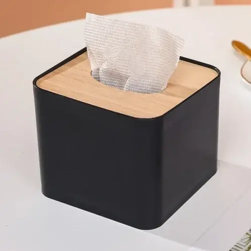 Image de Boîte à mouchoirs en bois naturel avec couvercle
