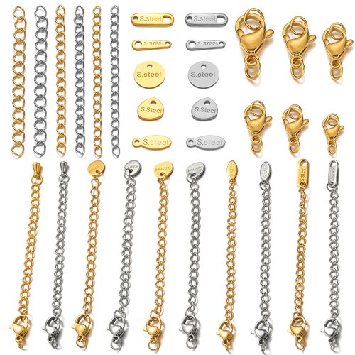 Imagen de Conector de Cierre de Langosta en Acero Inoxidable con Cadena de Extensión y Anillos de Salto para Pulseras y Collares – Ideal para Fabricación de Joyas DIY