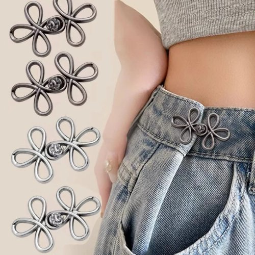 Image of Adjustable Metal Clover Waist Button Fastener for Loose Denim Jeans – Instant No-Sew Solution to Tighten Your Favorite Trousers