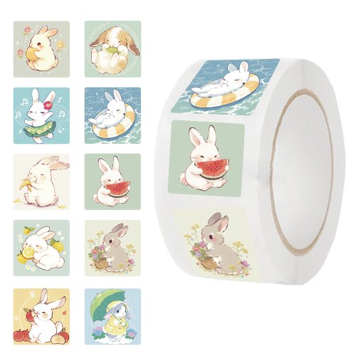 Bild von 500 Stück niedliche Cartoon-Kaninchen-Aufkleber – Belohnungssticker für Kinder, Lehrer, Klassenzimmer, Notizbuch, Handy und Geschenkverpackung