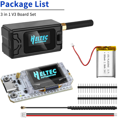 Bild von Meshtastic Heltec V3 ESP32 LoRa 32 Entwicklungsboard-Kit mit 800 mAh Akkugehäuse, SX1262, 915 MHz, Multi-Band OLED, USB-C, WiFi und BLE für Arduino IoT-Projekte