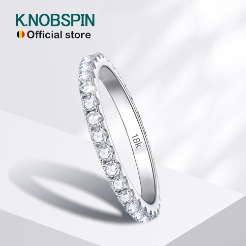 Imagen de Anillo de Moissanita para Mujer en Plata de Ley 925 con Dorado Blanco 18K - Banda Eterna de 2mm, Joya Elegante para Compromiso y Boda
