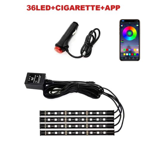 Afbeelding van 72/48/36 LED RGB Auto Voet Omgevingslicht met USB Sigaret Auto-interieur Verlichting Strip Decoratie Bar Afstandsbediening/Stembediening