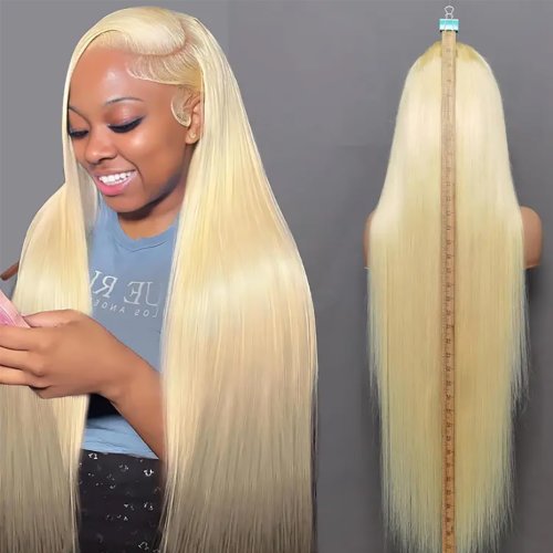 Immagine di Parrucca Frontale in Merletto HD Trasparente 613 Bionda con Capelli Umani Pre-Pizzicati, 13x4, 13x6, 360°, Densità 200-300, Bone Straight