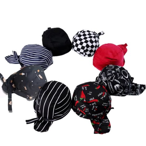 Immagine di Cappello da Chef Regolabile in Tessuto Respirante – Berretto Professionale per Cucina, Ristoranti, Panetteria e BBQ – Set da 2 Pezzi con Design Occidentale e Stile Pirata