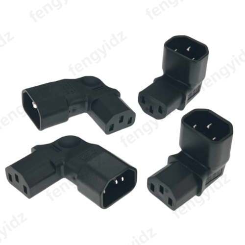 Image of IEC 320 C14 to C13 Right Angle AC Power Adapter – 90 Degree Up/Down Plug Converter with 3-Pin Male to Female Connector for Secure Power Extension