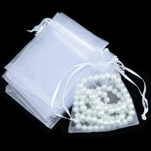 Image de Sacs Organza Blanc - 50 Pièces pour Cadeaux