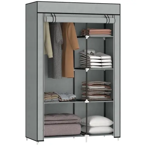 Image de Armoire Pliante Grise - 6 Étagères & Tringle