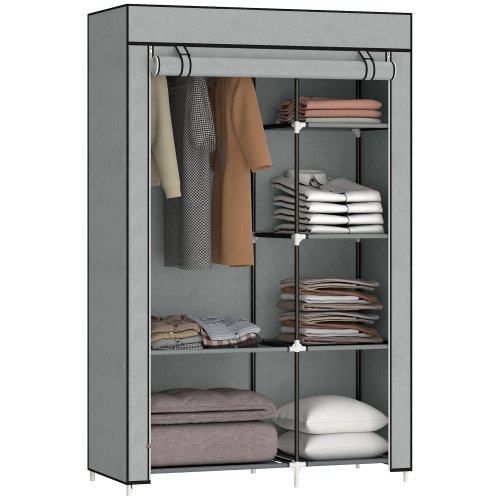 Imagen de Armario Plegable de Tela con 6 Estantes y Barra - Gris