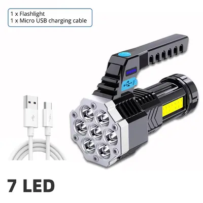 Image de Torche LED Rechargeable Haute Puissance - 7 LED + Lumière Latérale