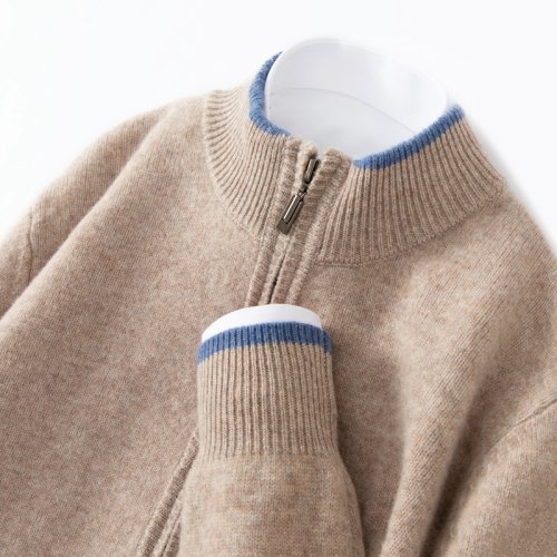 Afbeelding van Warm Heren Trui met Mock Kraag en Rits – Merino Wol & Kasjmier Mix