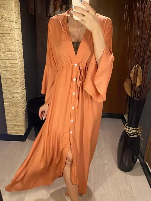 Image de Tunique de Plage Col V - Cover Up Élégant