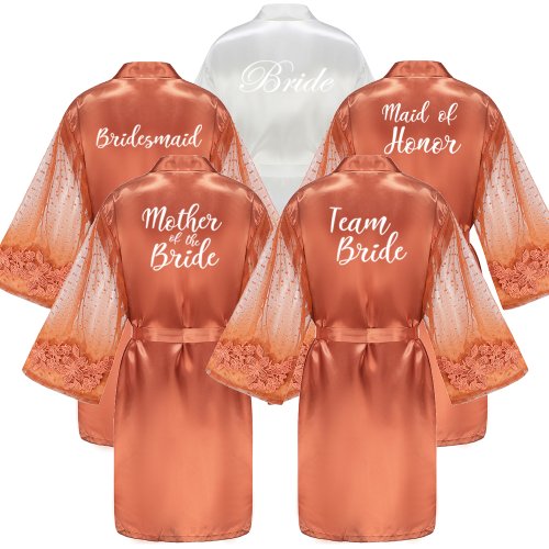 Imagen de Bata de Dama de Honor de Novia en Color Caramelo – Kimono Corto Sexy con Manga de Malla para Mujer, Ideal para Bodas y Noches Románticas