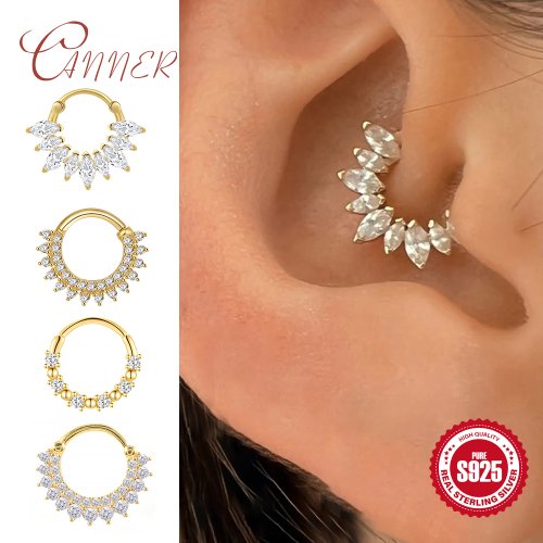 Immagine di CANNER 1PC Orecchio Osso Lobo S925 Fibbia In Argento Sterling Per Le Donne Trago Cartilagine Orecchino Penetrante Gioielli Zircone Orecchino A Cerchio