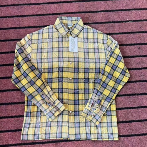 Afbeelding van Oversized Heren Overhemd met Lange Mouwen in Gradiëntkleur en Geruite Strass Diamant Print – Casual Streetwear voor de Herfst