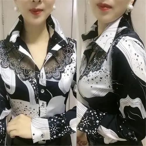 Image de Chemisier Femme Été en Mousseline de Soie avec Dentelle