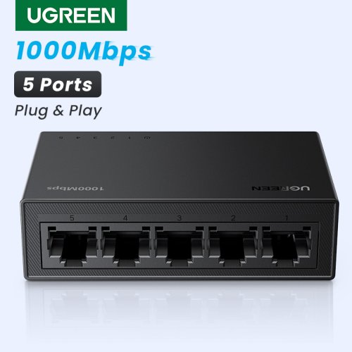 Imagen de Conmutador Ethernet UGREEN Mini de 5 Puertos Gigabit 1000Mbps - Expansión de Red para Router, PC y Dispositivos LAN - Conexión Plug and Play y Dúplex Completo