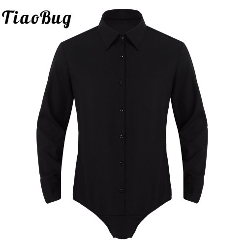 Image of Mens Long Sleeve One-piece Dance Shirt Turn-down Collar Button Down Latin Modern Dance Bodysuit Shirt Tops Dance Costumes