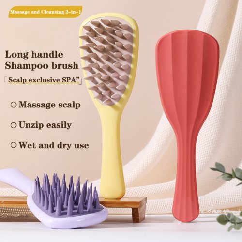 Bild von Natürlicher Silikon-Shampoo-Pinsel mit langem Griff – Kopfhautmassagekamm für sanftes Haarwaschen und Entspannung im Bad