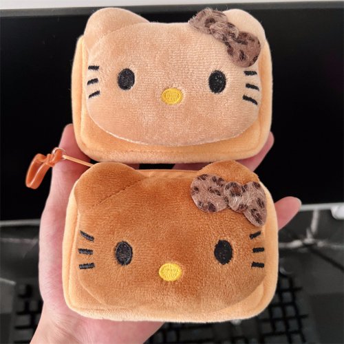 Imagen de Monedero de gato KT de cuero marrón con estampado de leopardo, moderno y bonito, portátil con una funda para tarjetas cuadrada, se puede colgar en la bolsa