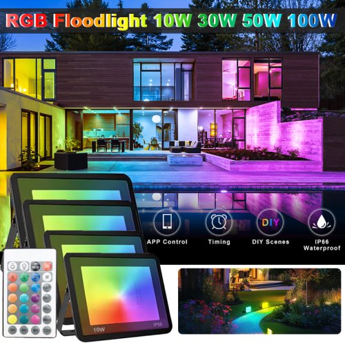 Afbeelding van Kleurrijke RGB LED Schijnwerper – Waterdicht & Flexibel voor Binnen en Buiten