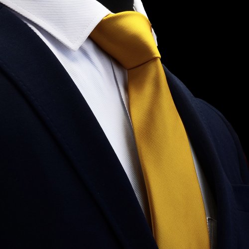 Zdjęcie Elegancki krawat męski z jedwabiu 8 cm – klasyczny, jednolity kolor złoty, czerwony i żółty, idealny na oficjalne wydarzenia, ślub, biznes i prezent