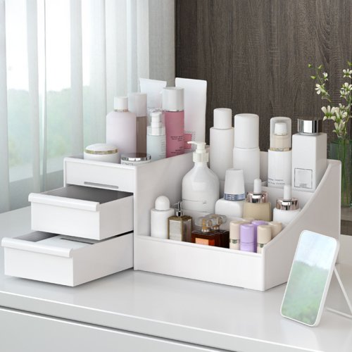 Immagine di Nuovo cassetto Scatola portaoggetti per trucco Dormitorio Finitura Scaffale in plastica Cosmetici Cura della pelle Toletta Scatola portaoggetti per trucco da tavolo