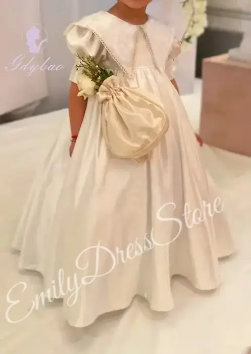 Image de Robe Demoiselle d'Honneur Enfant - Satin Ivoire