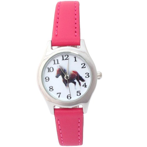 Bild von Süße Kinderuhr mit Pferdemotiv – Lederarmband für Mädchen und Jungen