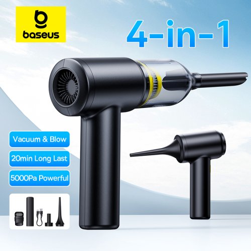 Immagine di Aspirapolvere Portatile per Auto Baseus con Soffiatore d'Aria e Pompa Integrata – Pulitore Multifunzione a Batteria per Veicoli, Potente e Compatto