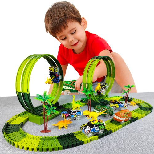 Afbeelding van Magische Klimmende Elektrische Dinosaurus Auto met Spoorweg Speelgoedset – Bochtige Flexibele Racebaan met Flitslichten, Hoge Kwaliteit Speelgoed voor Kinderen