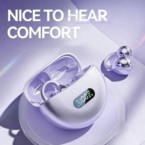 Immagine di Auricolari a Conduzione Ossea TWS con Bluetooth 5.3, Clip-On Ear, Cuffie Sportive Comode con Display Digitale per Smartphone