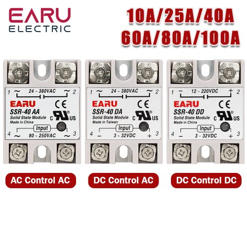 Immagine di Relè a Stato Solido Monofase SSR 10A-100A, Modelli SSR 25DA, 40DA, 40AA, 40DD per Controllo Preciso della Temperatura con Regolazione PID