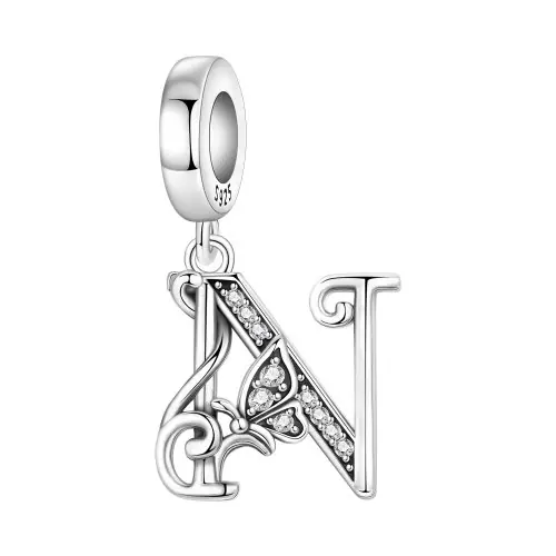 Image de Breloques Alphabet en Argent Sterling 925 - Lettres A-Z & Papillon CZ